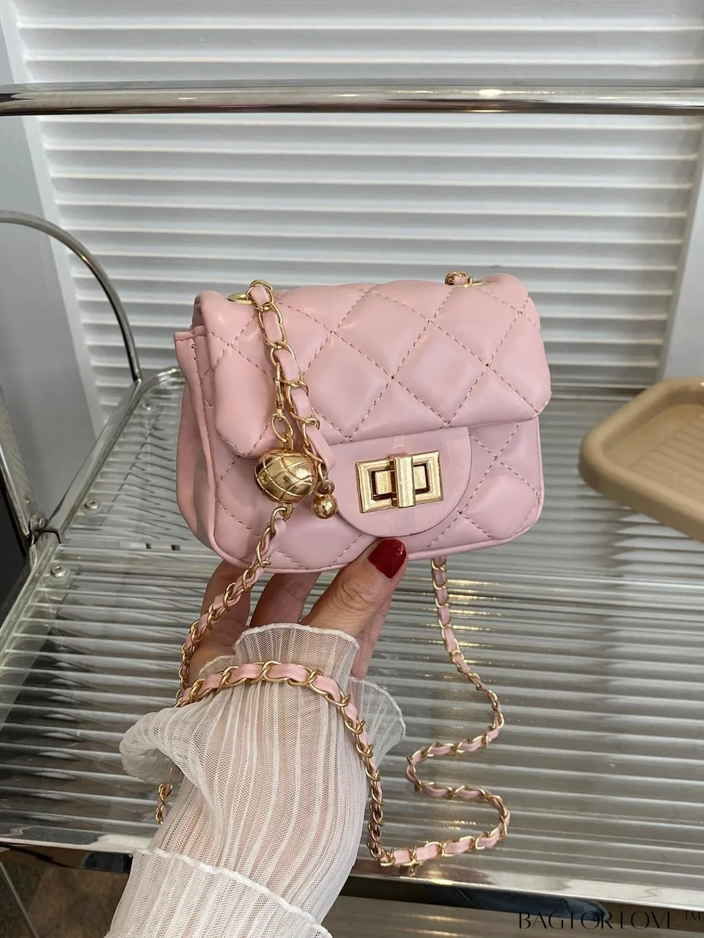 BagForLove - Chic Mini Square Bag with Argyle Pattern and Turn-lock Fastening