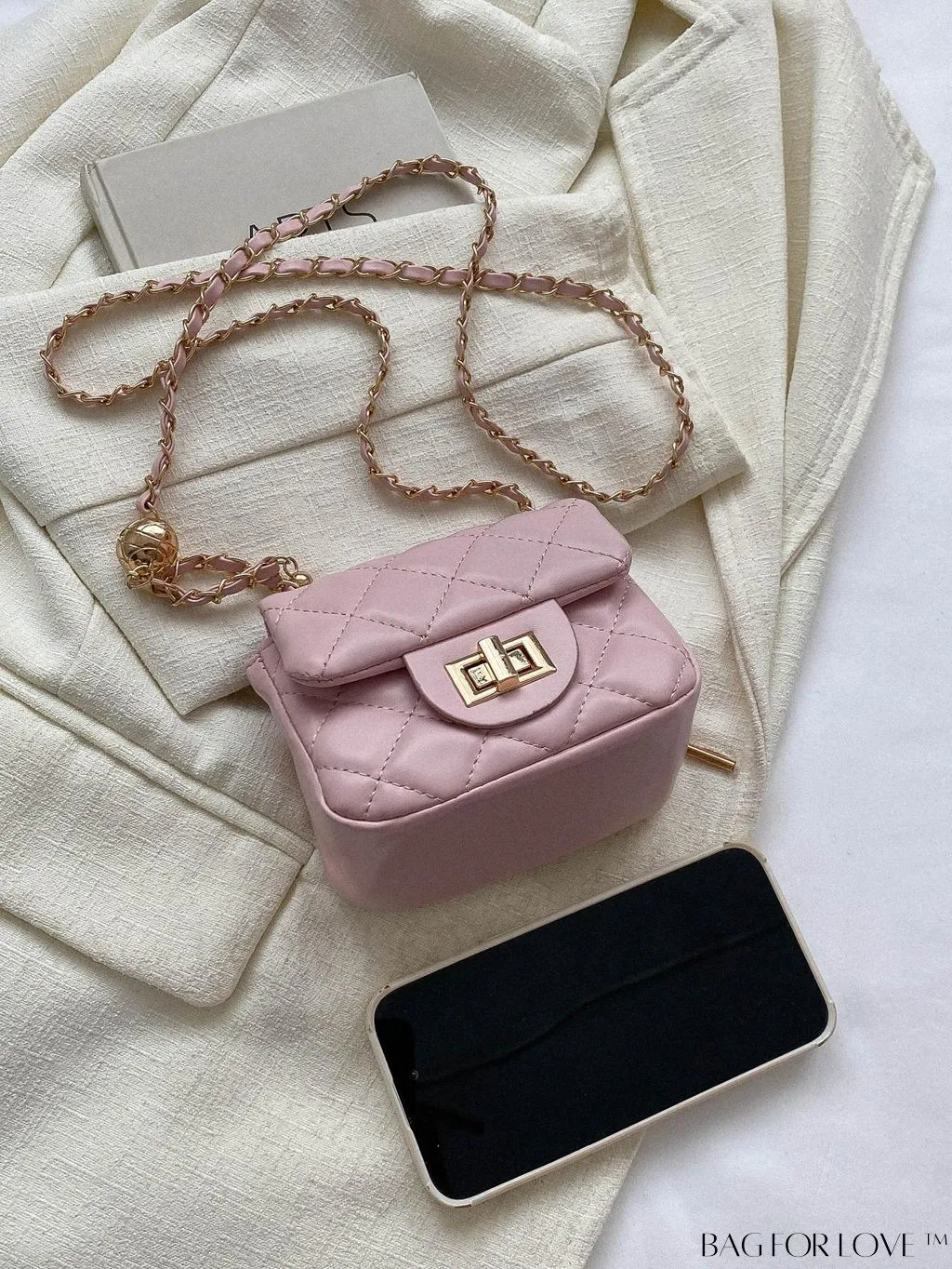 BagForLove - Chic Mini Square Bag with Argyle Pattern and Turn-lock Fastening