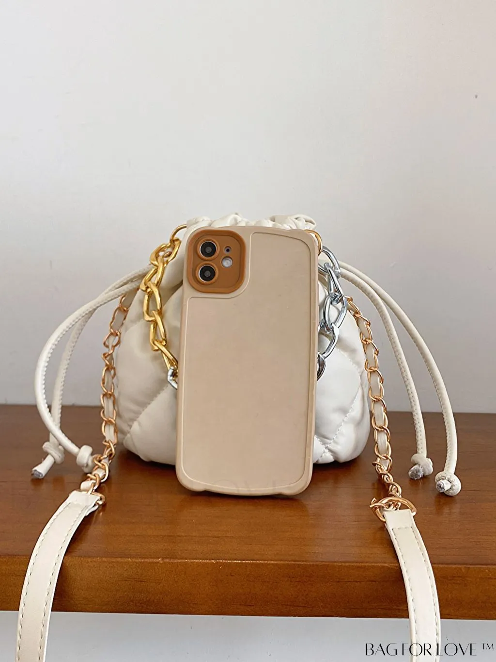 BagForLove - Chic Mini Tote Bag with Fashionable Letter Patches, Stitching & Drawstring Design