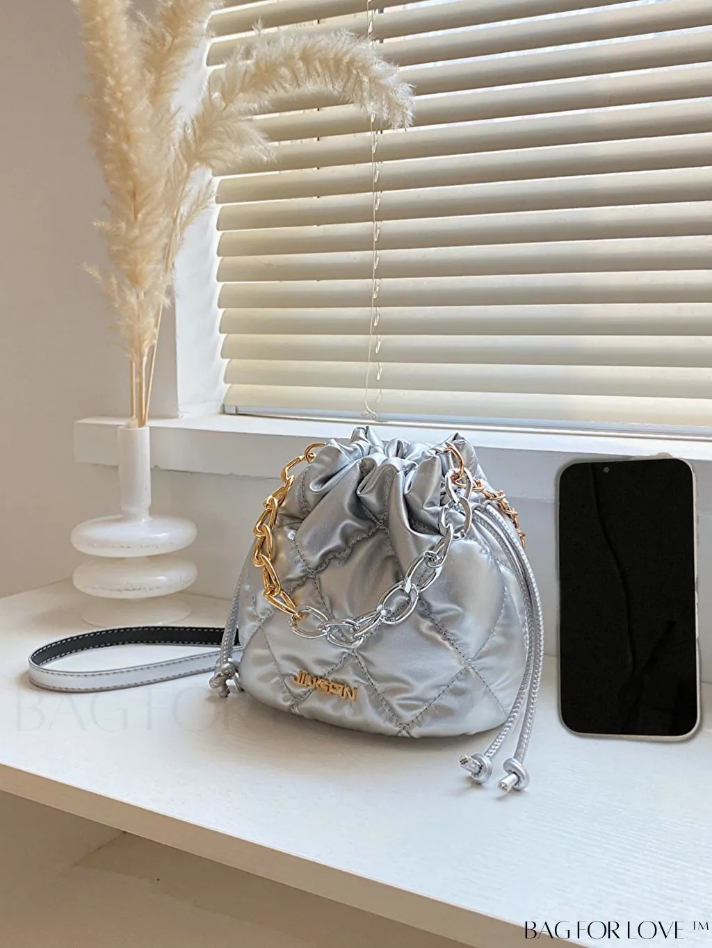 BagForLove - Chic Mini Tote Bag with Fashionable Letter Patches, Stitching & Drawstring Design