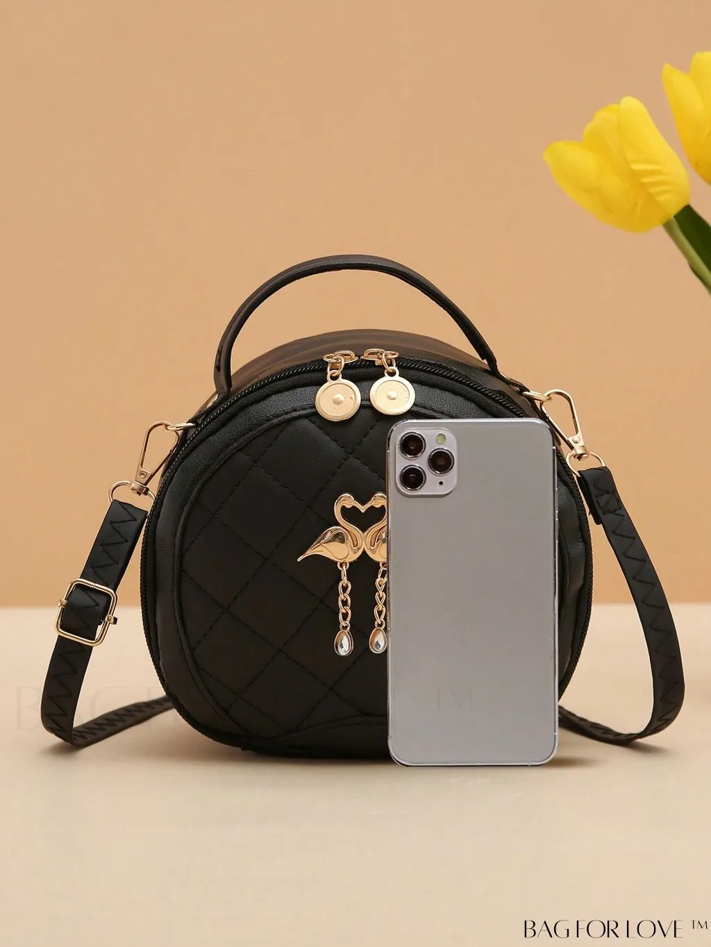 BagForLove - Chic Quilted Circle Bag with Metal Accents - Stylish and Compact