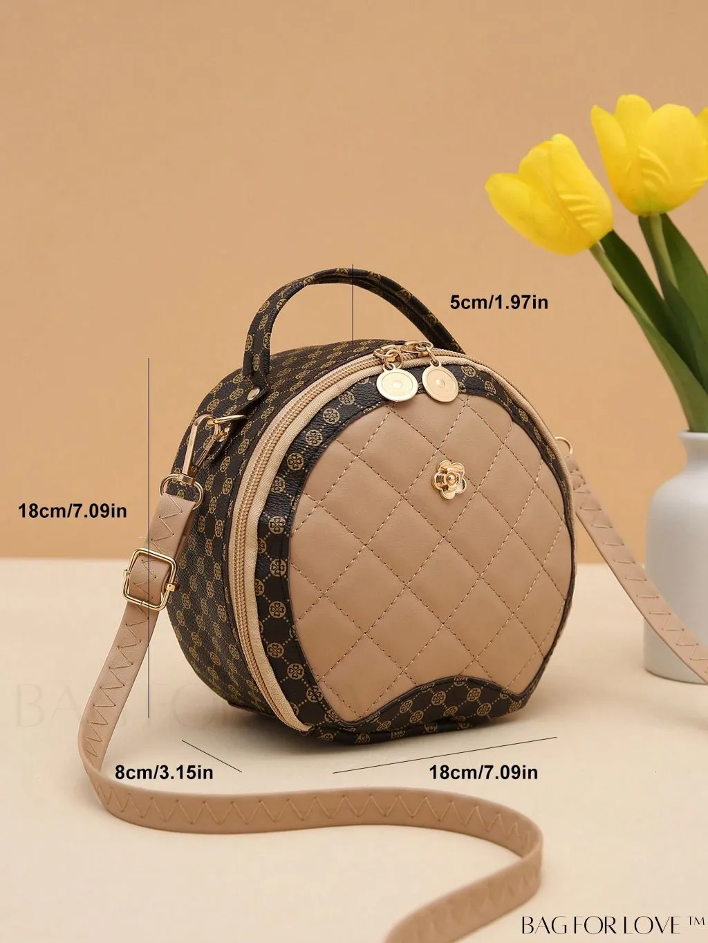 BagForLove - Chic Quilted Circle Bag with Metal Accents - Stylish and Compact