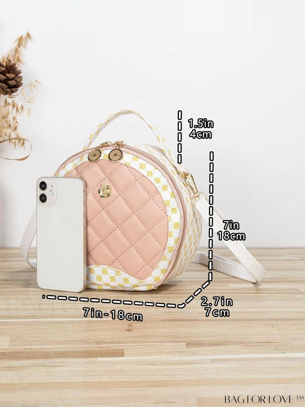 BagForLove - Chic Quilted Circle Bag with Metal Accents - Stylish and Compact
