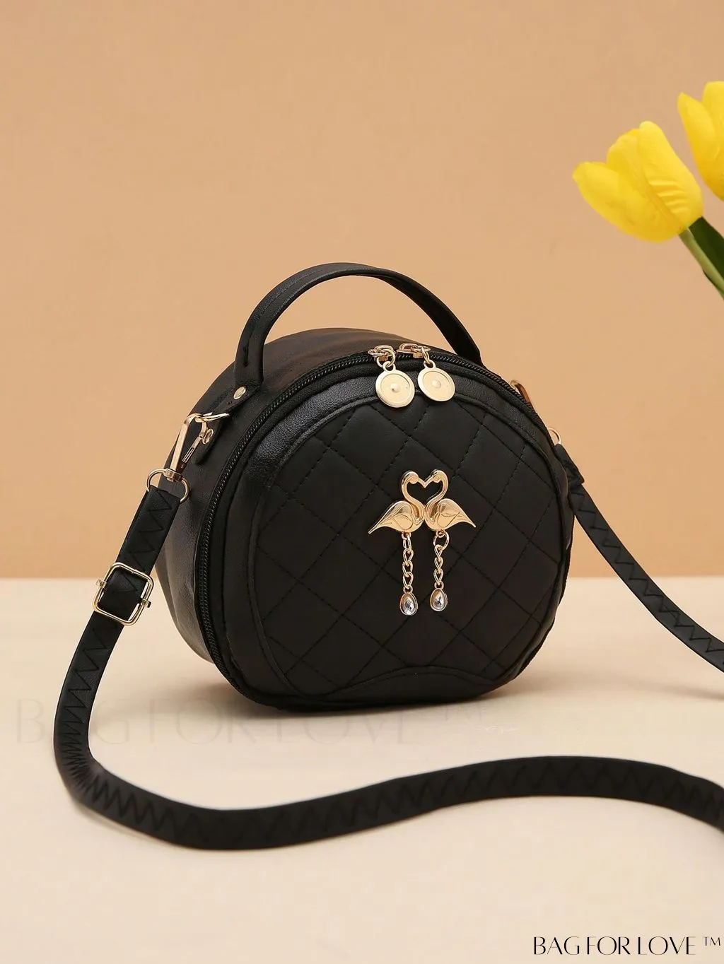 BagForLove - Chic Quilted Circle Bag with Metal Accents - Stylish and Compact