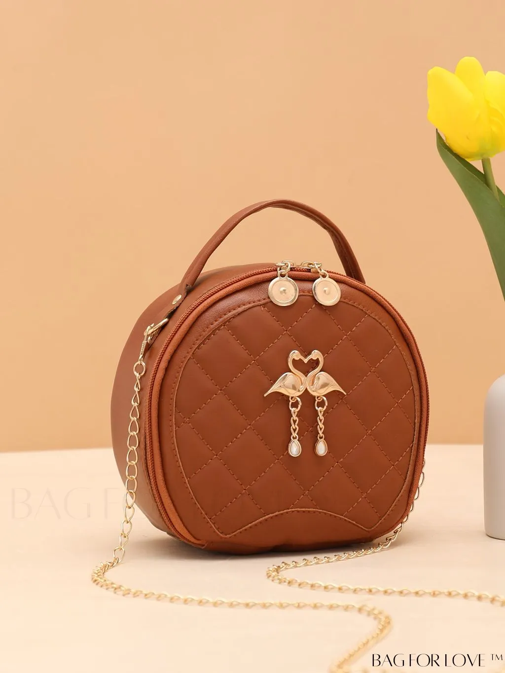 BagForLove - Chic Quilted Circle Bag with Metal Accents - Stylish and Compact