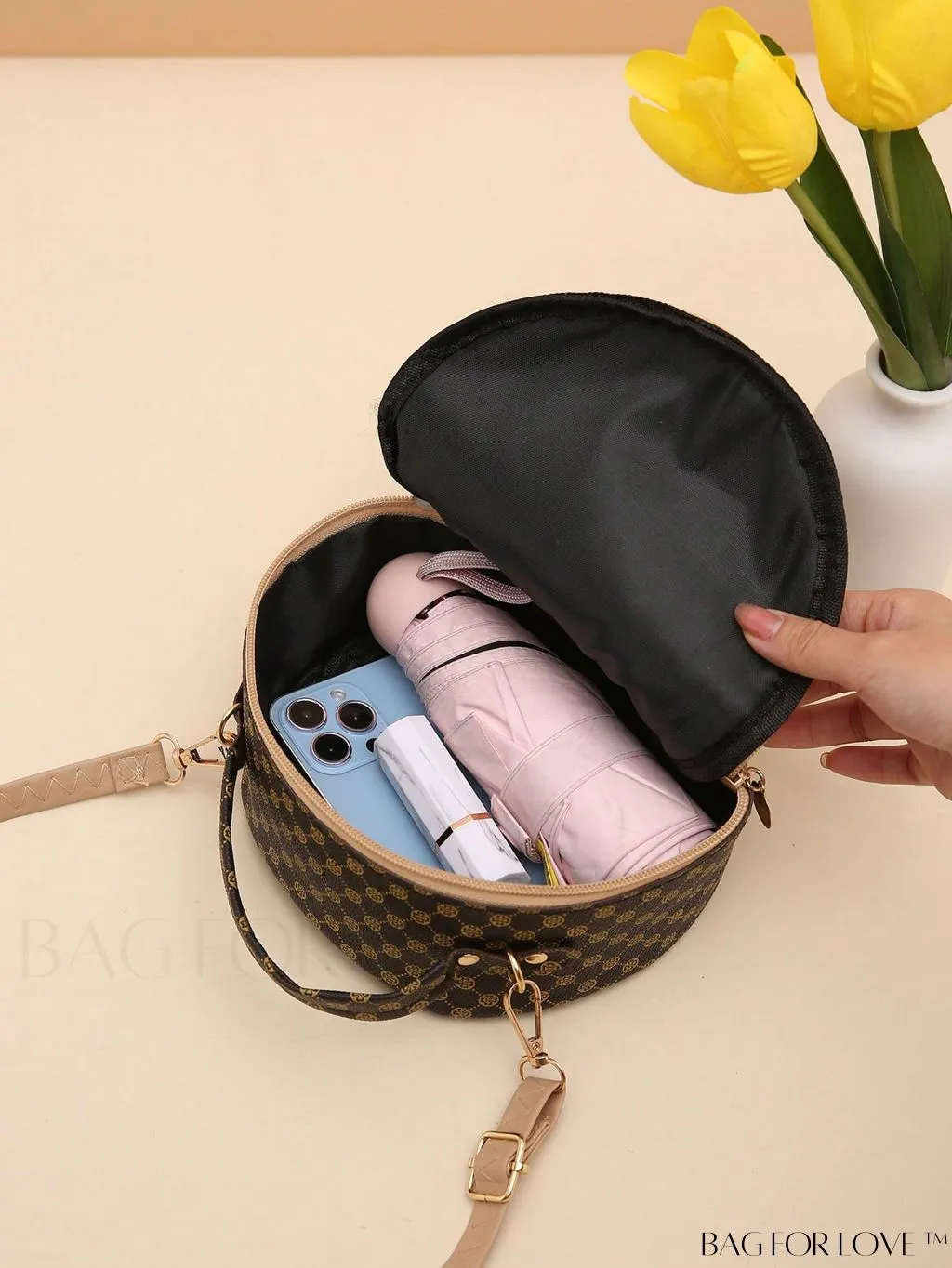 BagForLove - Chic Quilted Circle Bag with Metal Accents - Stylish and Compact