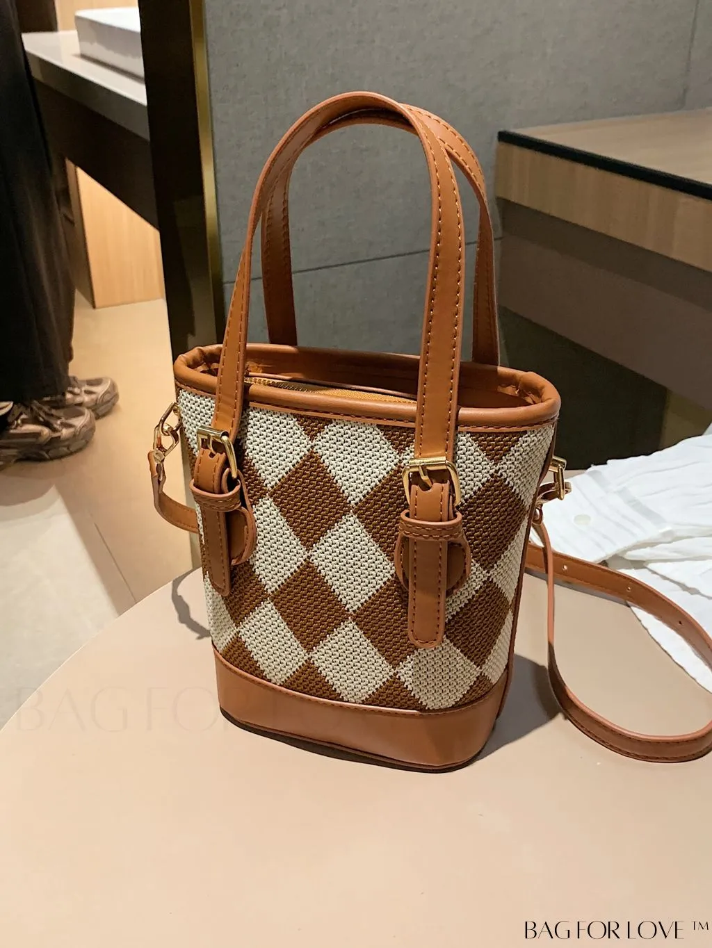 BagForLove - Chic Womens Straw Mini Bucket Bag | Diagonal Shoulder & Retro Design