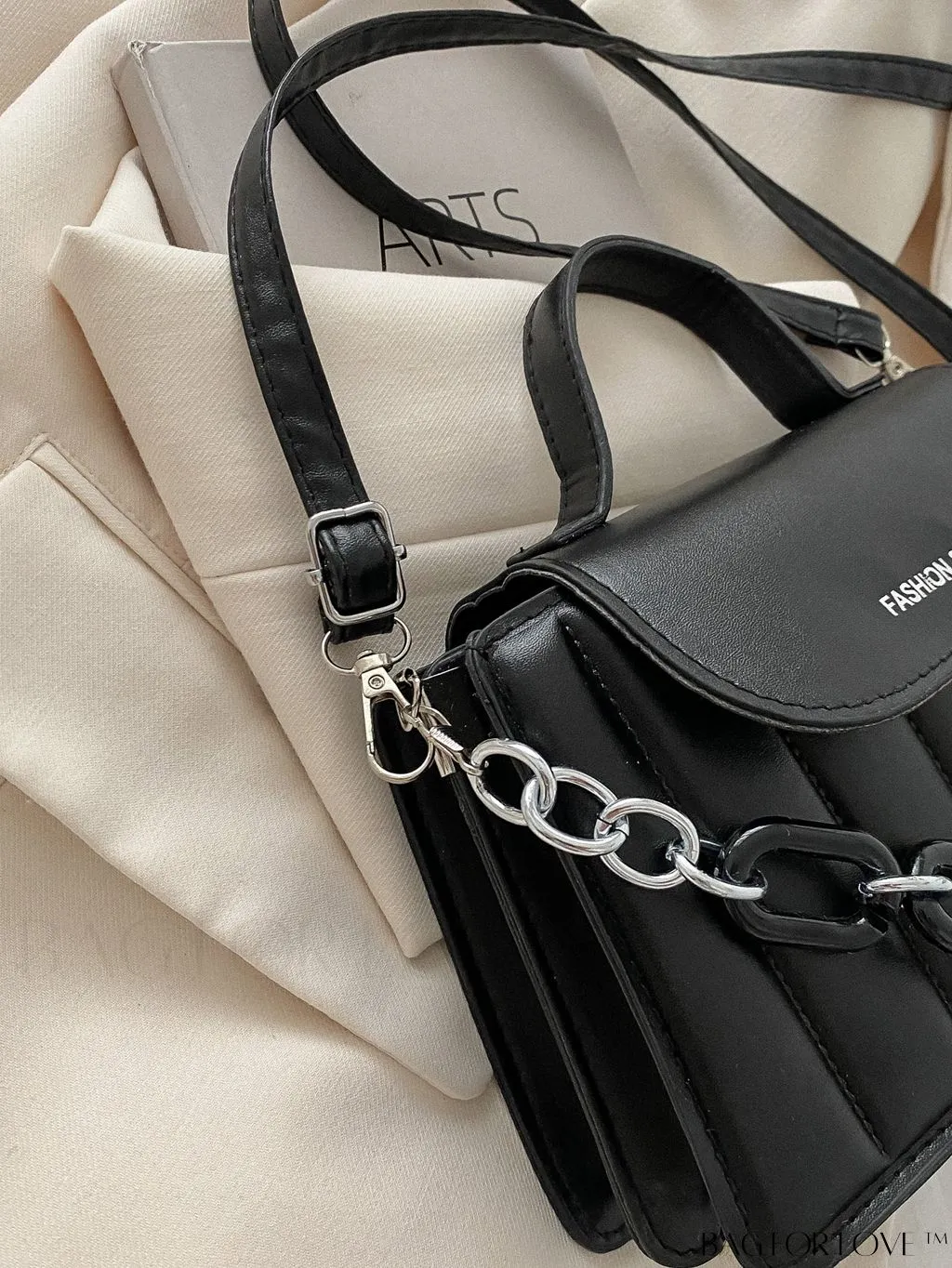 BagForLove - Compact Chain-Adorned Satchel: Sleek and Sophisticated