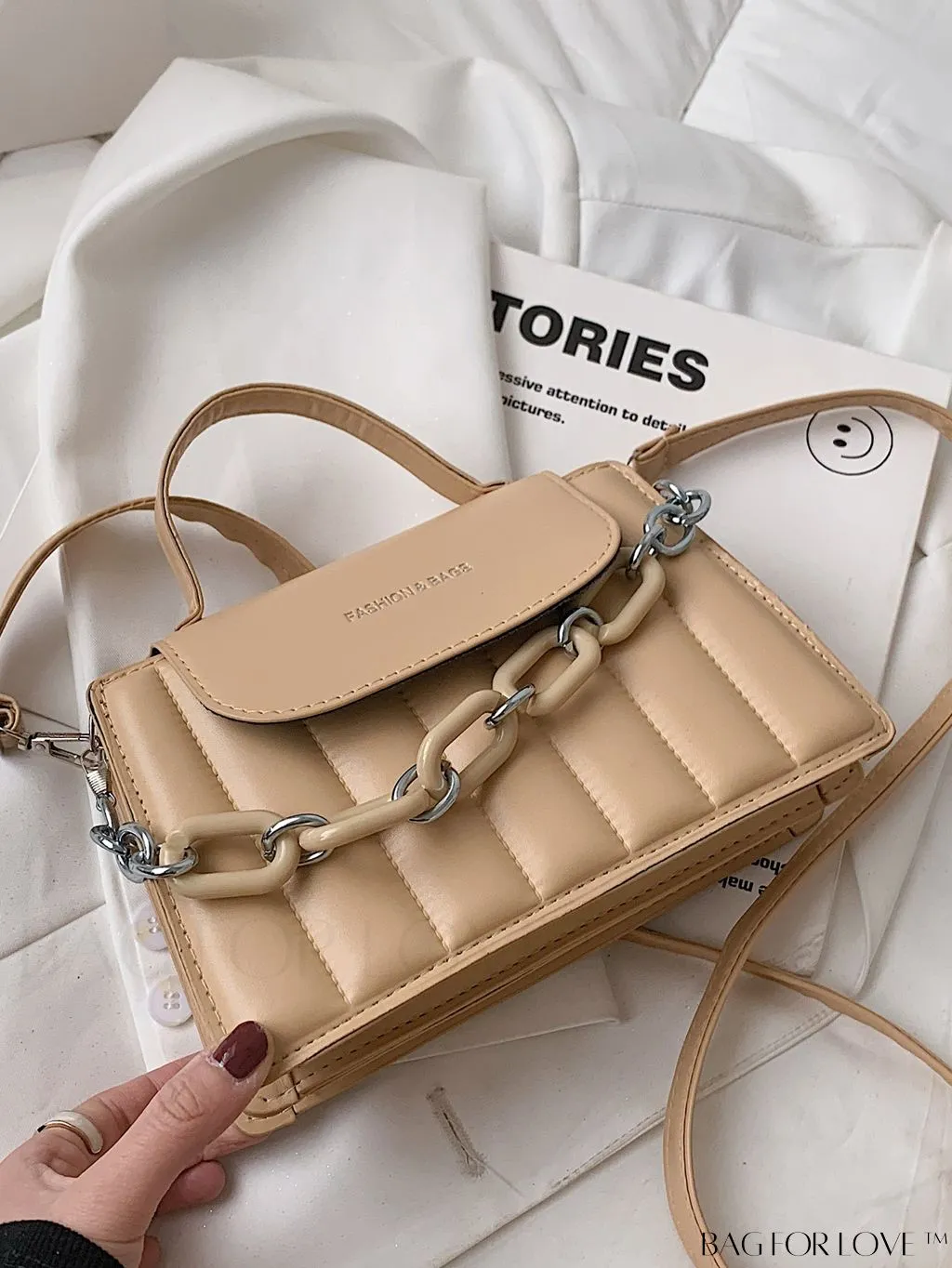 BagForLove - Compact Chain-Adorned Satchel: Sleek and Sophisticated
