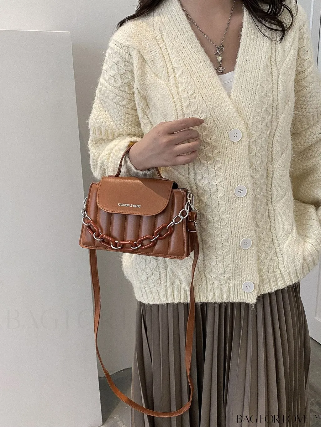 BagForLove - Compact Chain-Adorned Satchel: Stylish and Functional