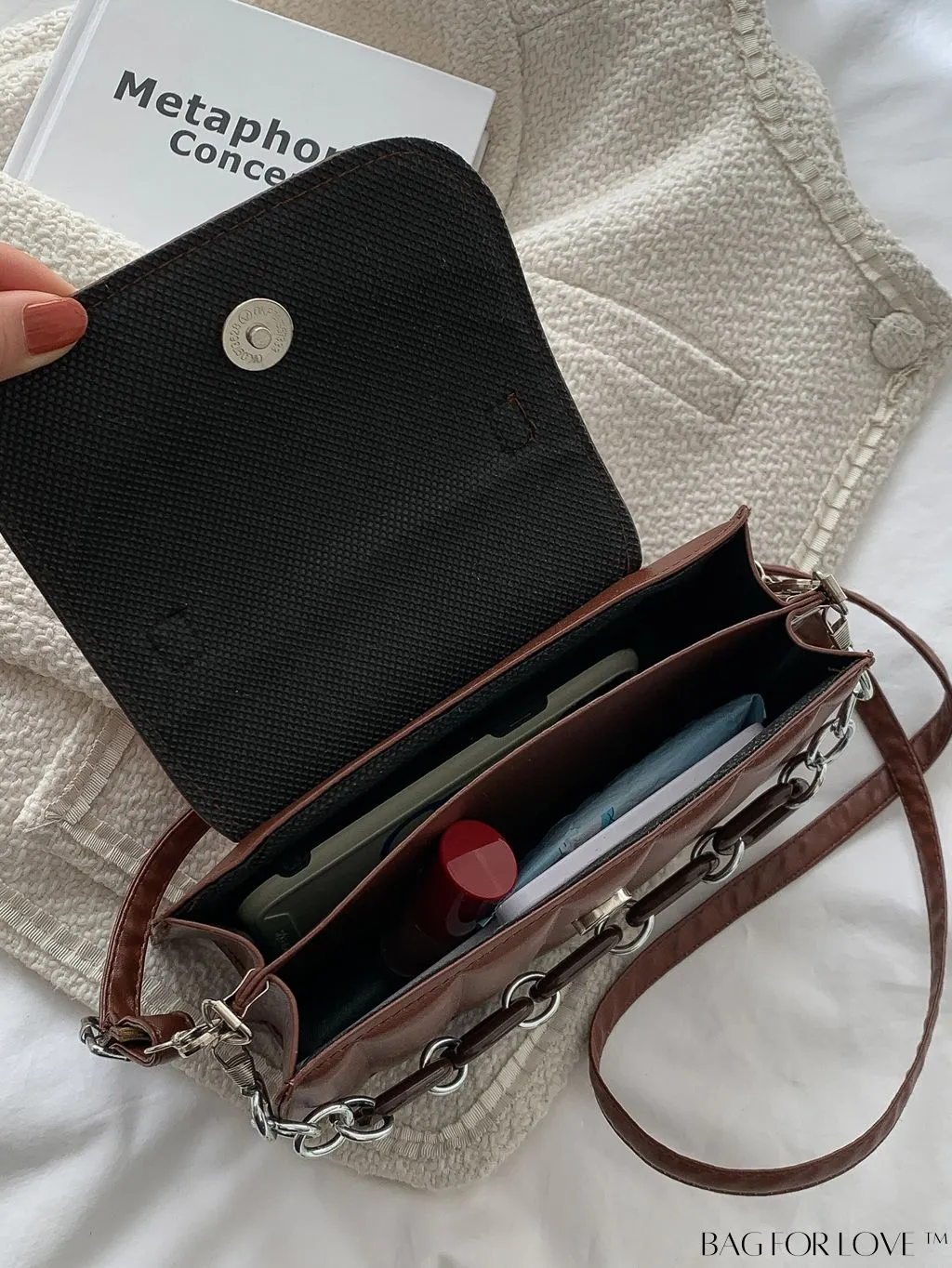 BagForLove - Compact Chain-Adorned Satchel: Stylish and Functional