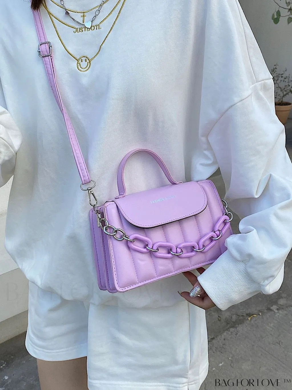 BagForLove - Compact Chain-Adorned Satchel: Stylish and Functional