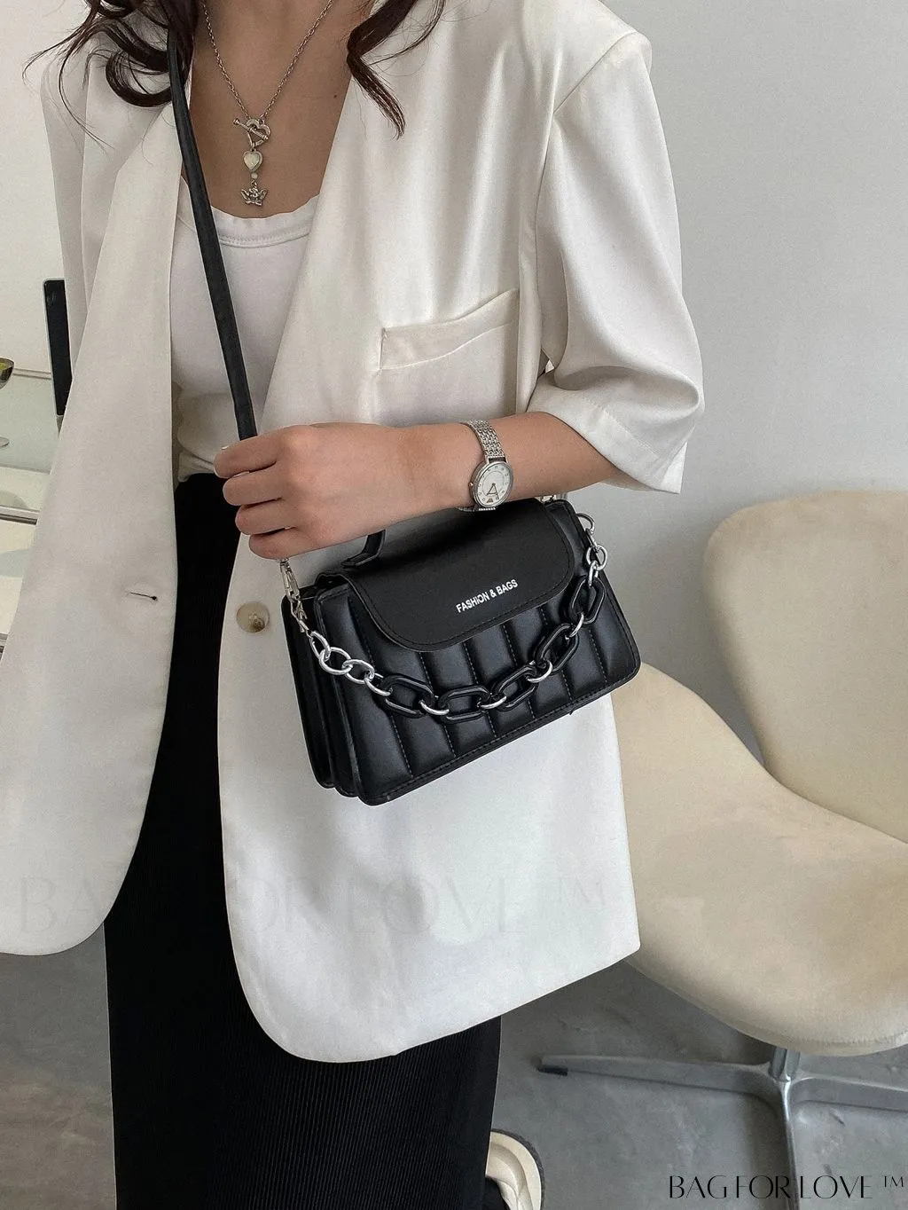 BagForLove - Compact Chain-Adorned Satchel: Stylish and Functional