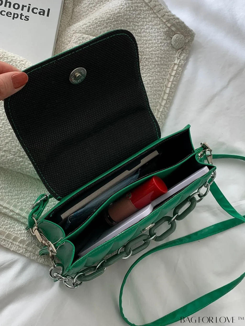 BagForLove - Compact Chain-Adorned Satchel: Stylish and Functional