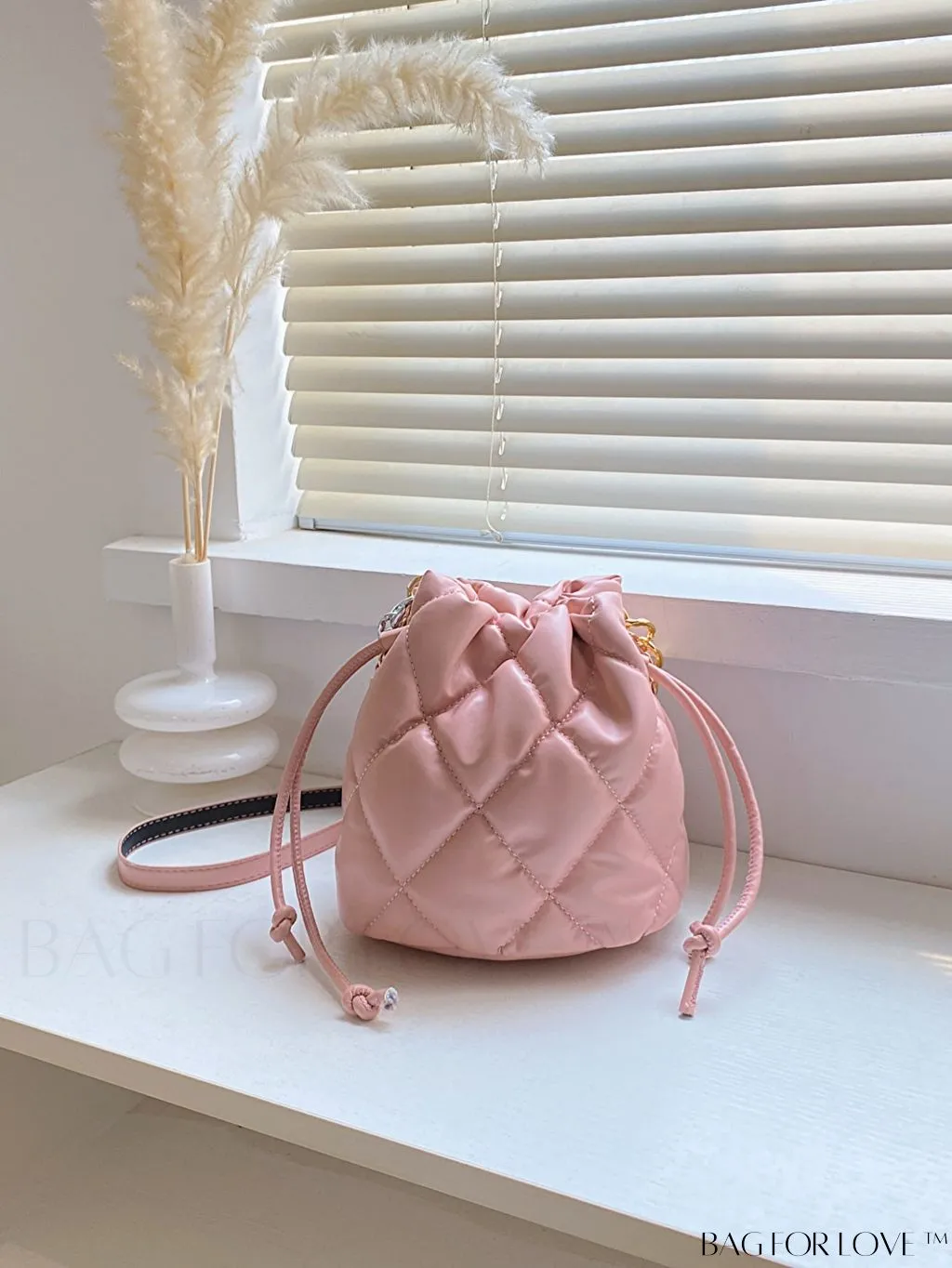 BagForLove - Compact Chain Grid Shoulder & Crossbody Bucket Bag with Drawstring Closure