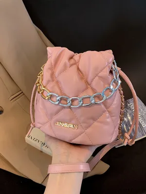 BagForLove - Compact Chain Grid Shoulder & Crossbody Bucket Bag with Drawstring Closure