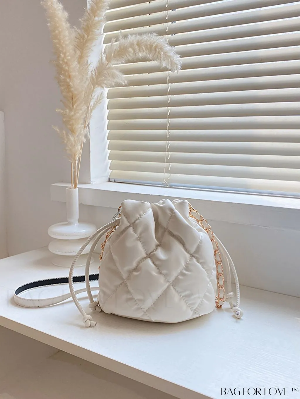 BagForLove - Compact Chain Grid Shoulder & Crossbody Bucket Bag with Drawstring Closure