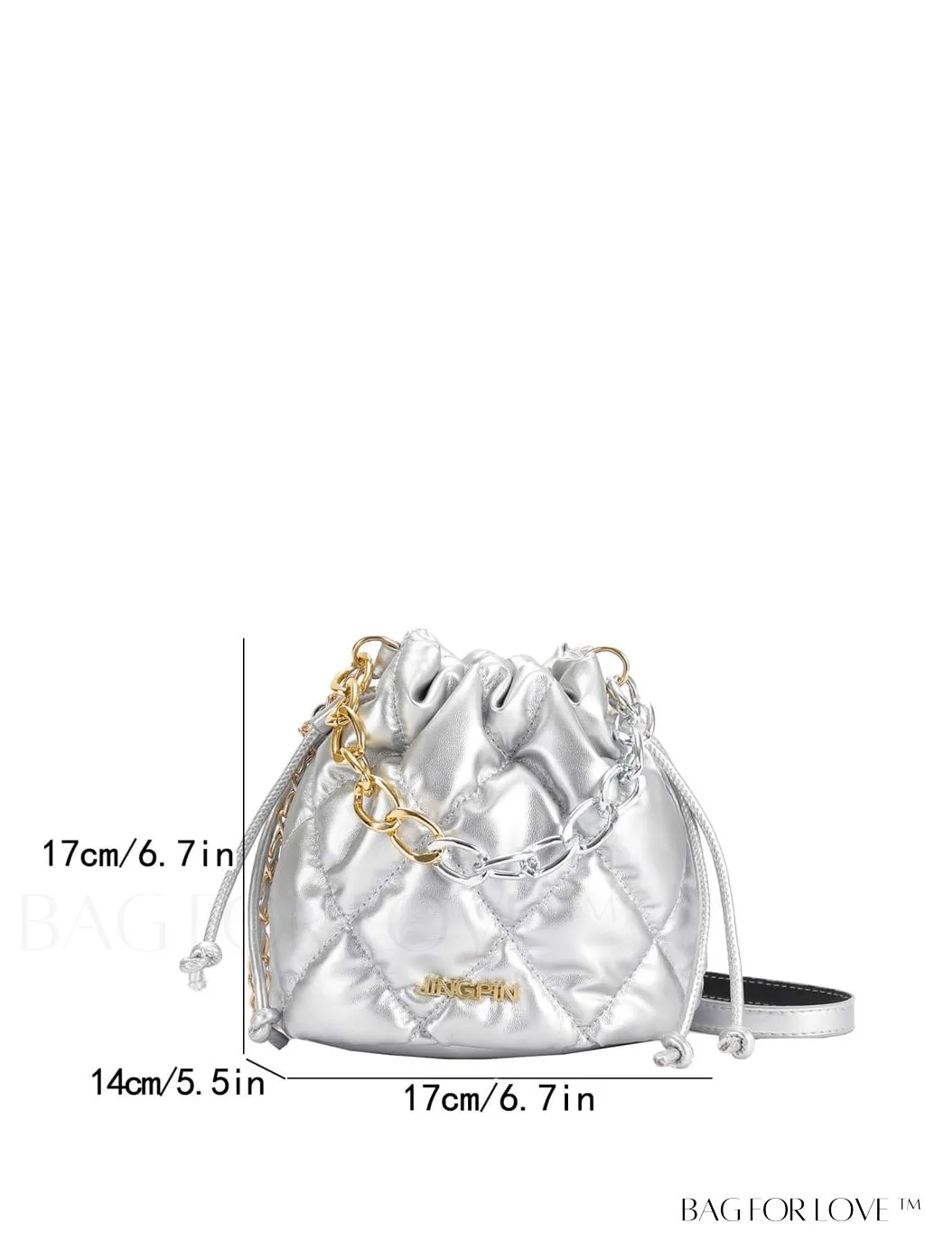 BagForLove - Compact Chain Grid Shoulder & Crossbody Bucket Bag with Drawstring Closure