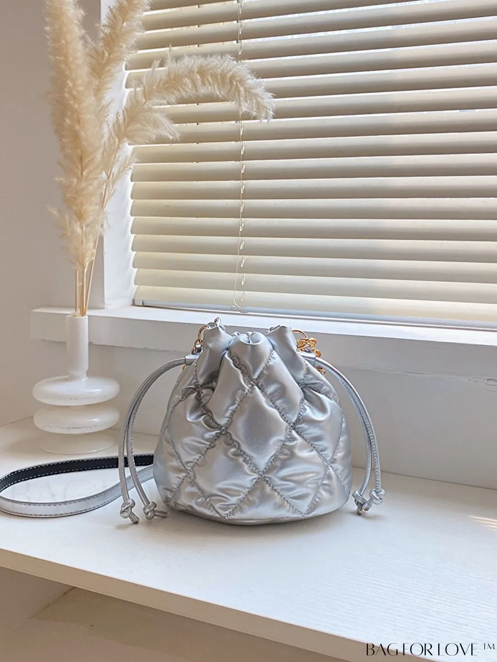 BagForLove - Compact Chain Grid Shoulder & Crossbody Bucket Bag with Drawstring Closure