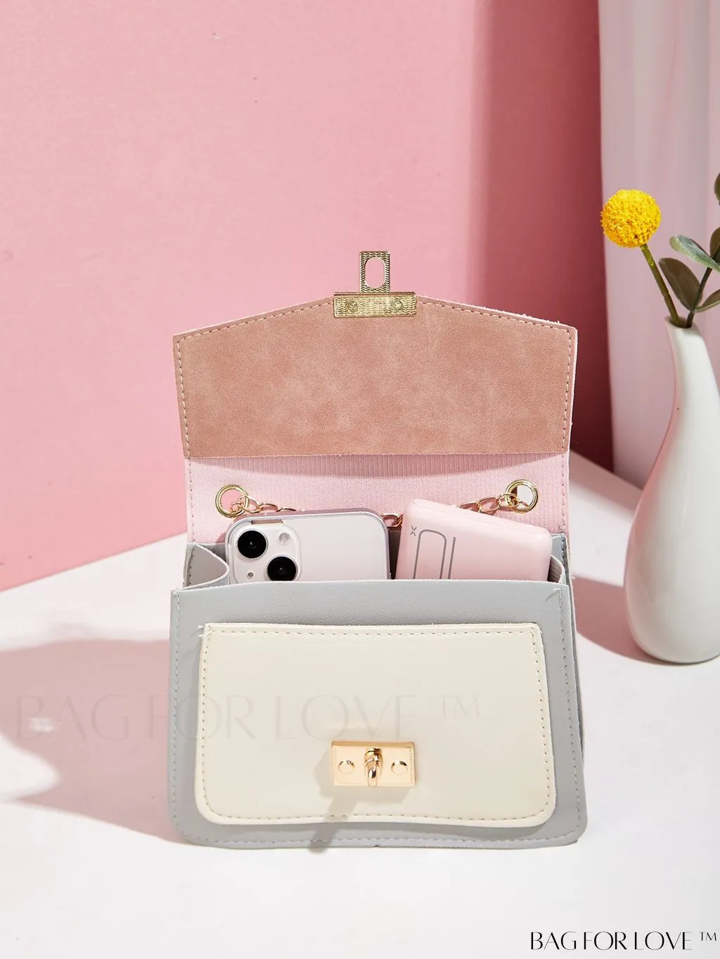 BagForLove - Compact Color Block Flap Chain Satchel: Mini Twist Lock Bag