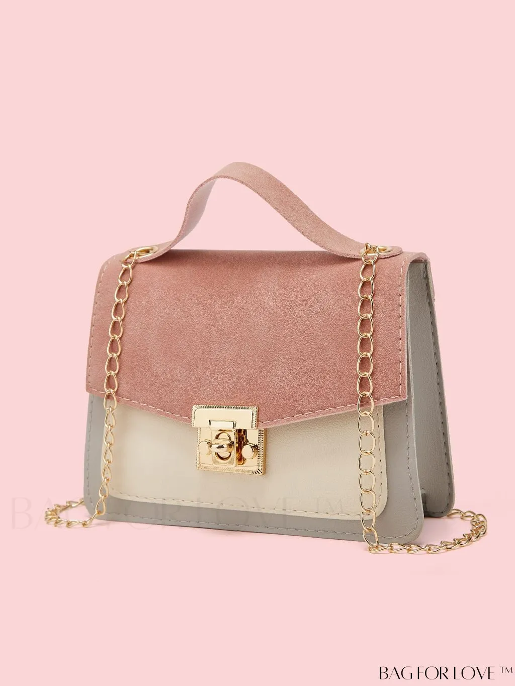 BagForLove - Compact Color Block Flap Chain Satchel: Mini Twist Lock Bag