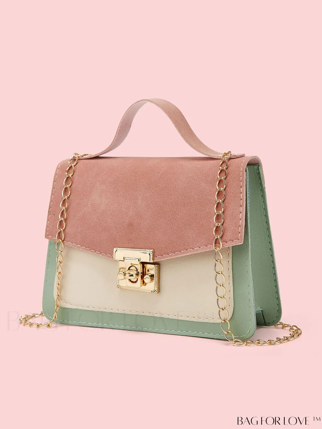 BagForLove - Compact Color Block Flap Chain Satchel: Mini Twist Lock Bag