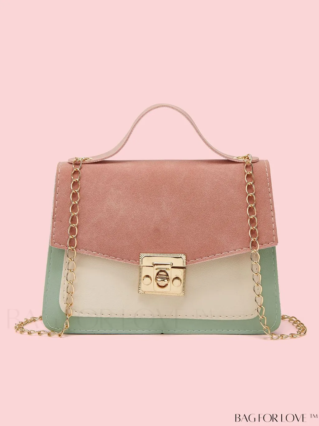 BagForLove - Compact Color Block Flap Chain Satchel: Mini Twist Lock Bag