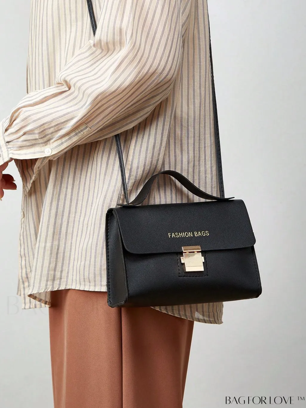 BagForLove - Compact Flap Square Bag with Letter Graphic and Top Handle