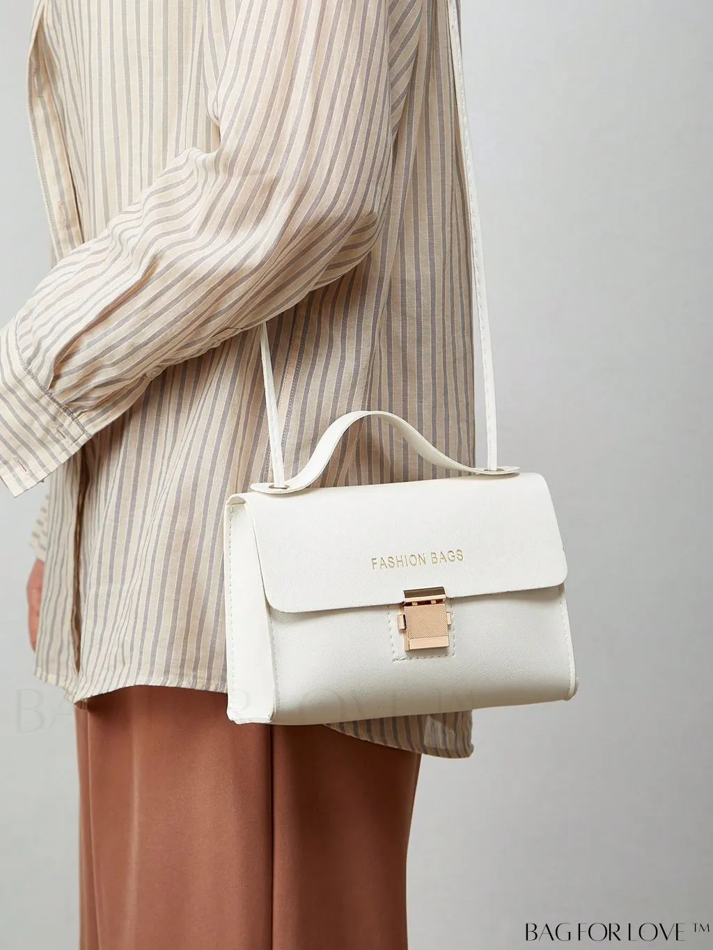 BagForLove - Compact Flap Square Bag with Letter Graphic and Top Handle