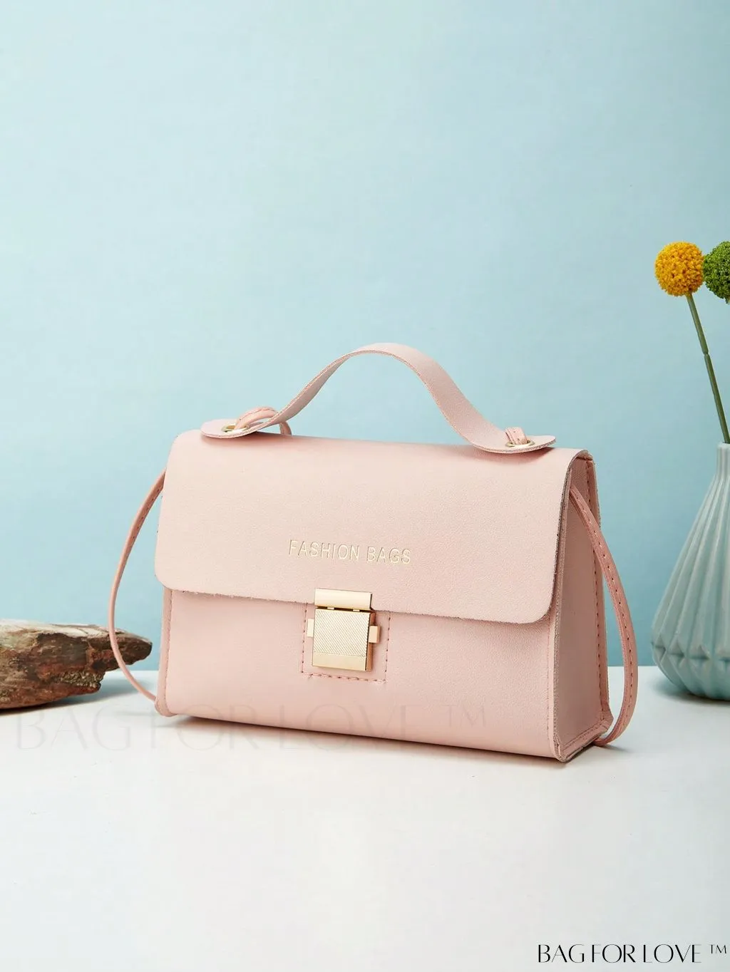 BagForLove - Compact Flap Square Bag with Letter Graphic and Top Handle