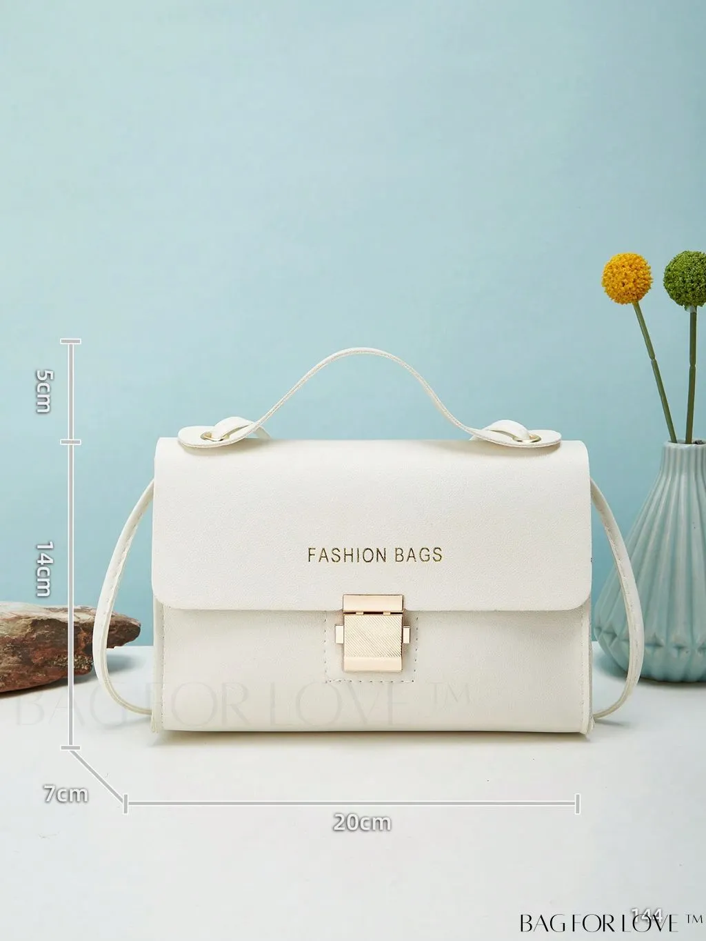 BagForLove - Compact Flap Square Bag with Letter Graphic and Top Handle