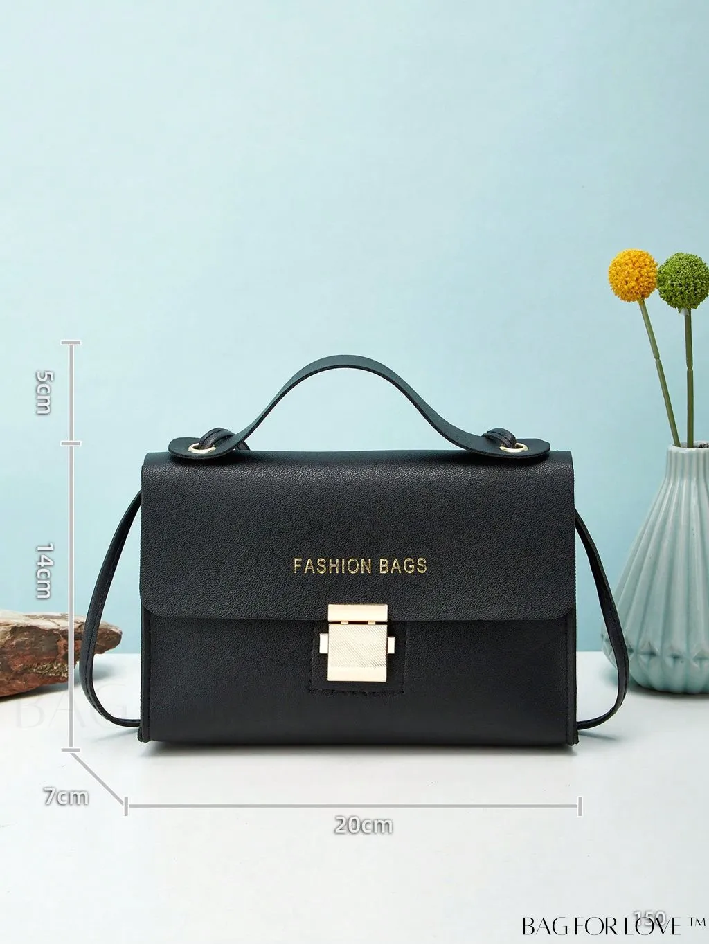 BagForLove - Compact Flap Square Bag with Letter Graphic and Top Handle