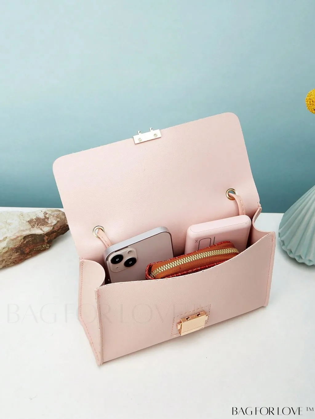 BagForLove - Compact Flap Square Bag with Letter Graphic and Top Handle