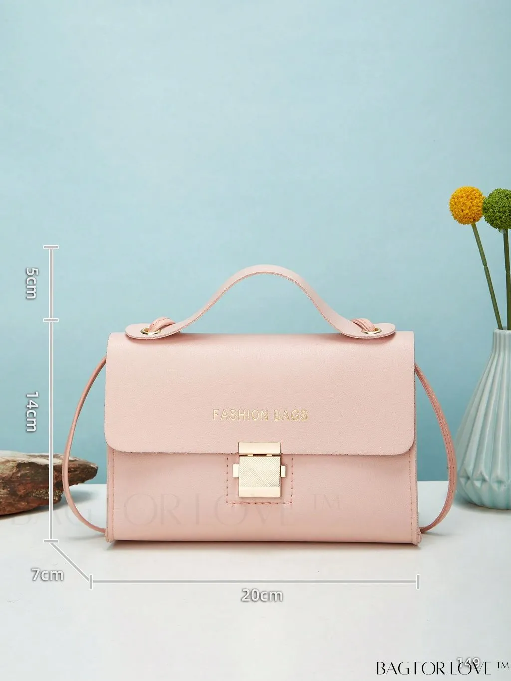 BagForLove - Compact Flap Square Bag with Letter Graphic and Top Handle