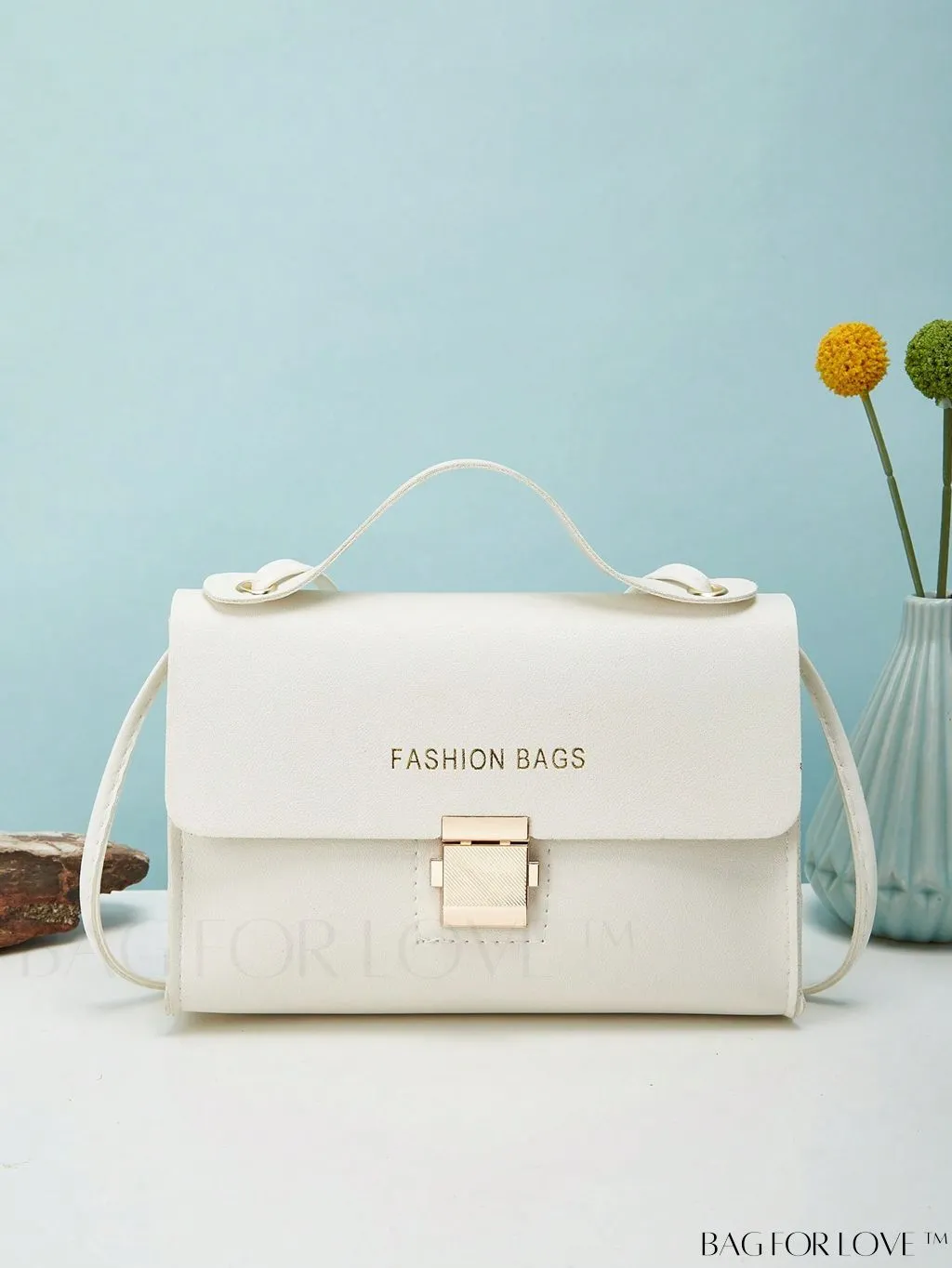 BagForLove - Compact Flap Square Bag with Letter Graphic and Top Handle