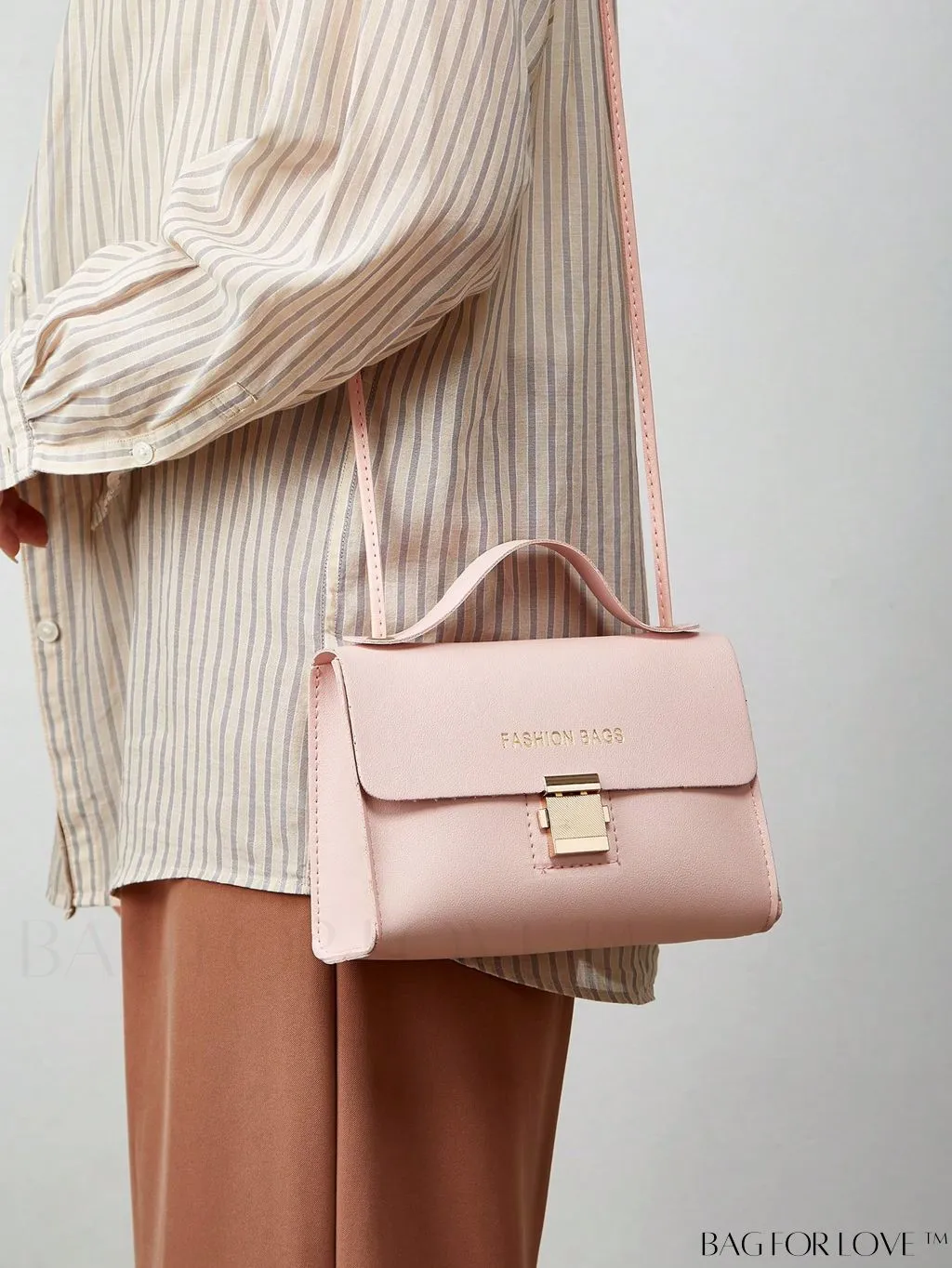 BagForLove - Compact Flap Square Bag with Letter Graphic and Top Handle
