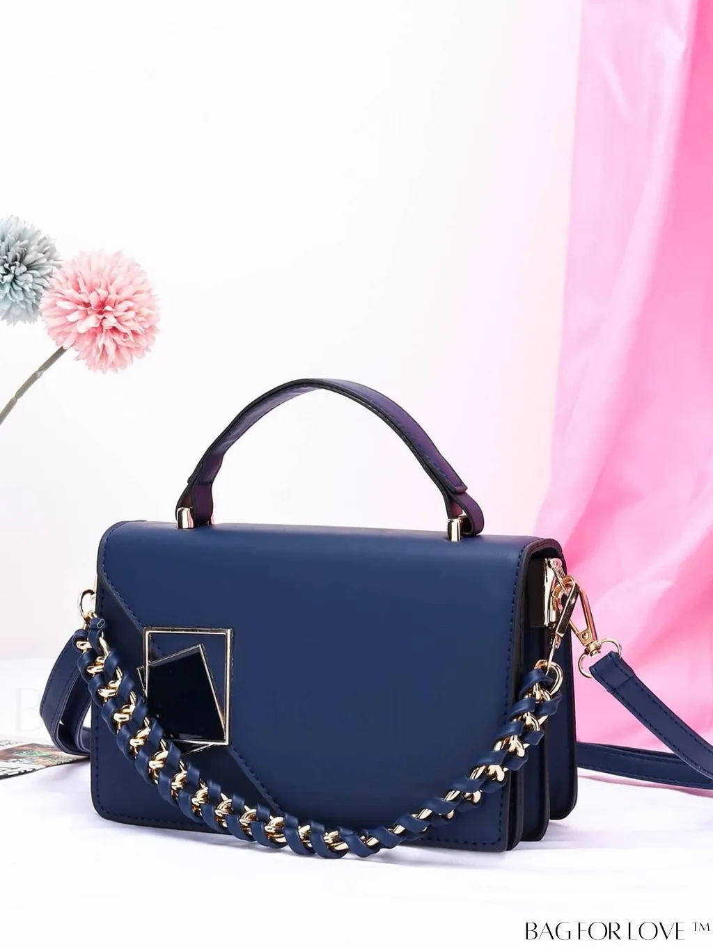 BagForLove - Compact Metallic Chain Flap Bag with Square Design