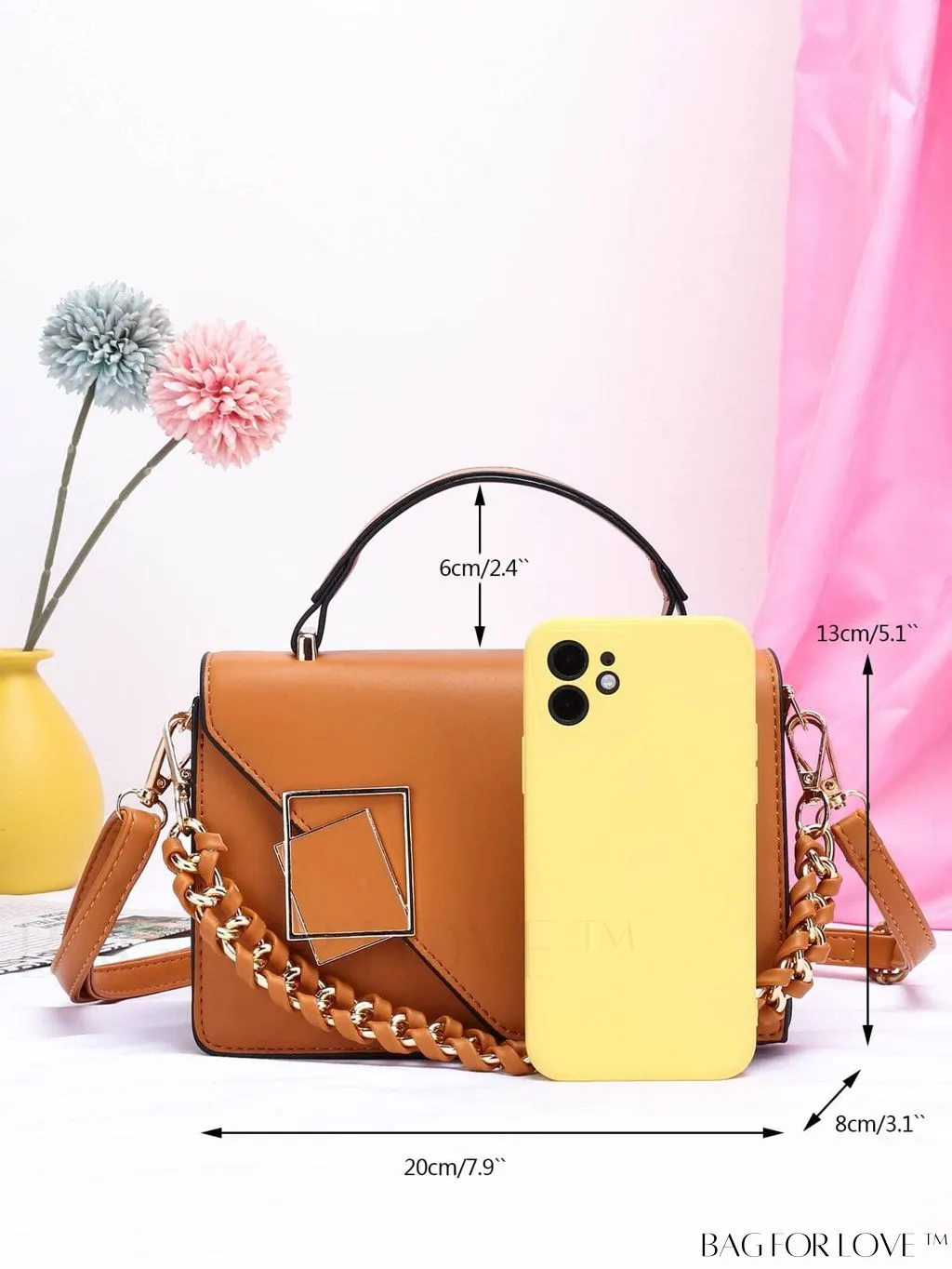 BagForLove - Compact Metallic Chain Flap Bag with Square Design