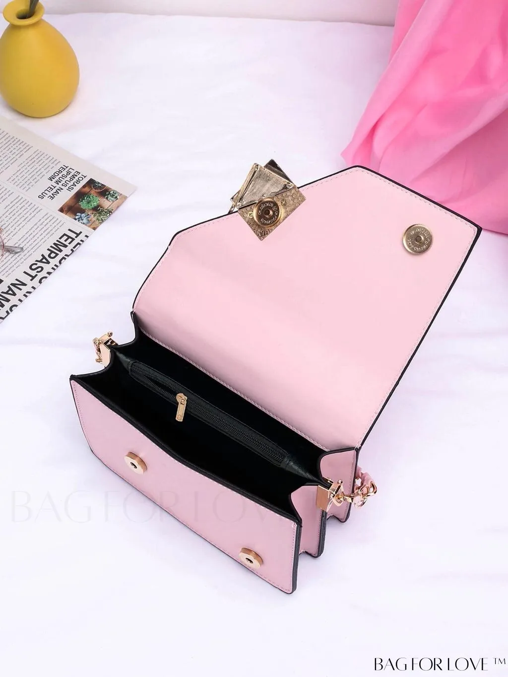 BagForLove - Compact Metallic Chain Flap Bag with Square Design