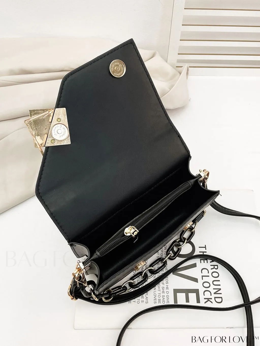 BagForLove - Compact Metallic Chain Flap Bag with Square Design