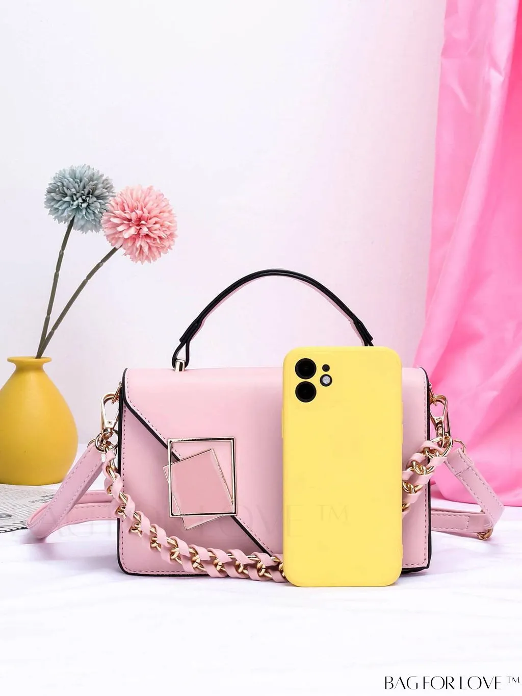 BagForLove - Compact Metallic Chain Flap Bag with Square Design