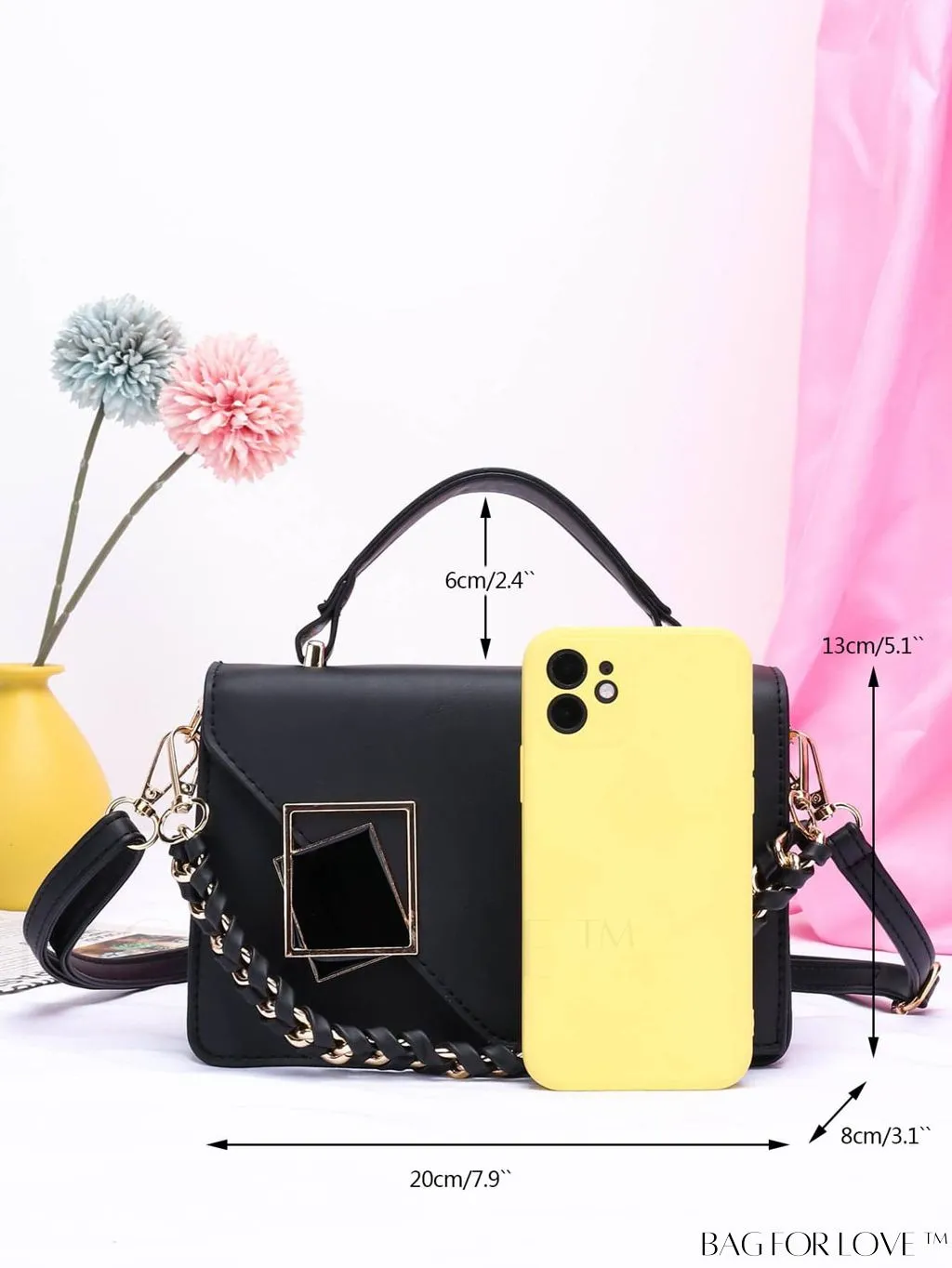 BagForLove - Compact Metallic Chain Flap Bag with Square Design