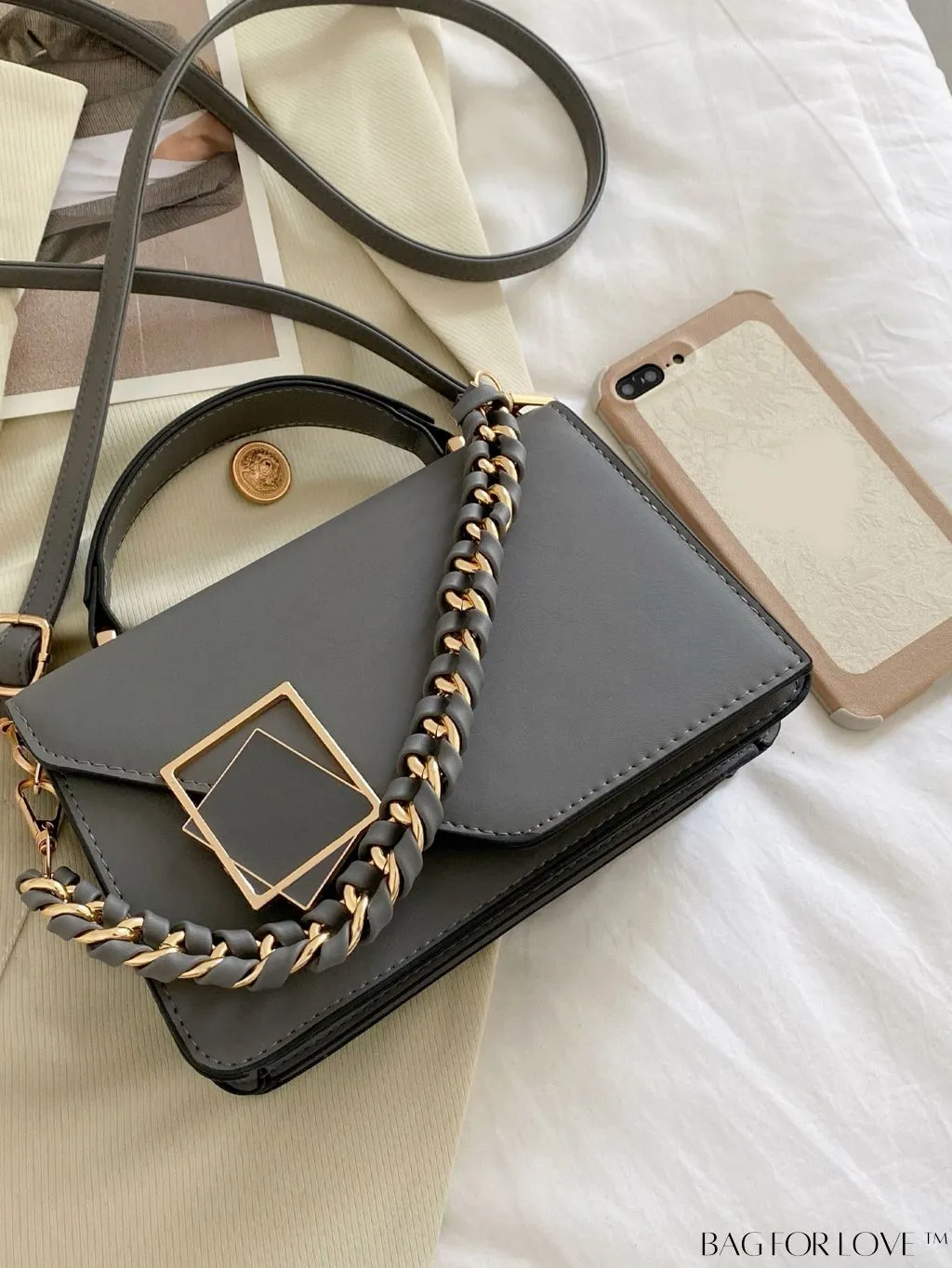 BagForLove - Compact Metallic Chain Flap Bag with Square Design