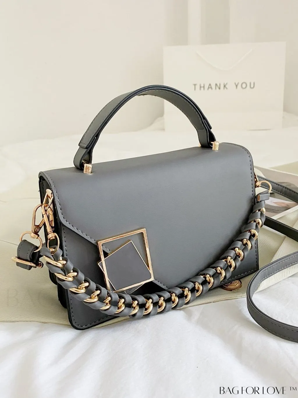 BagForLove - Compact Metallic Chain Flap Bag with Square Design