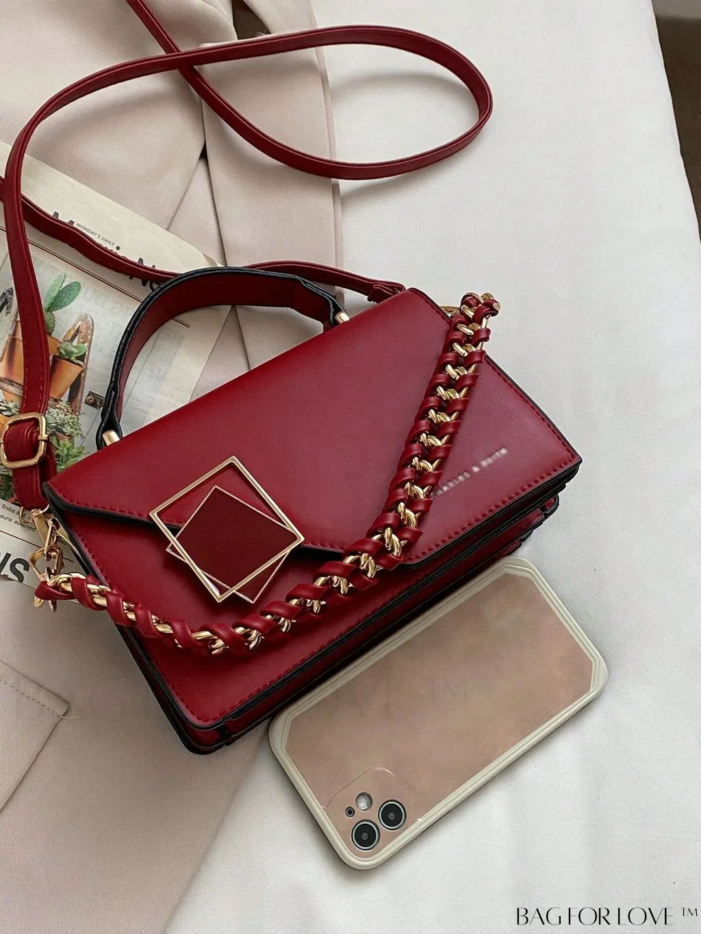 BagForLove - Compact Metallic Chain Flap Bag with Square Design