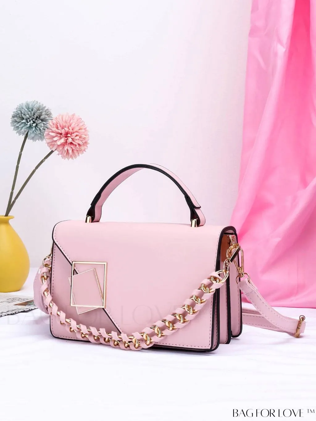 BagForLove - Compact Metallic Chain Flap Bag with Square Design