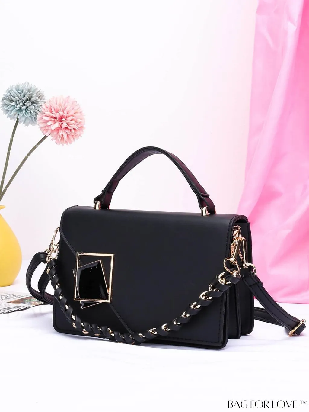 BagForLove - Compact Metallic Chain Flap Bag with Square Design
