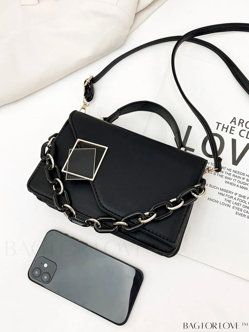BagForLove - Compact Metallic Chain Flap Bag with Square Design