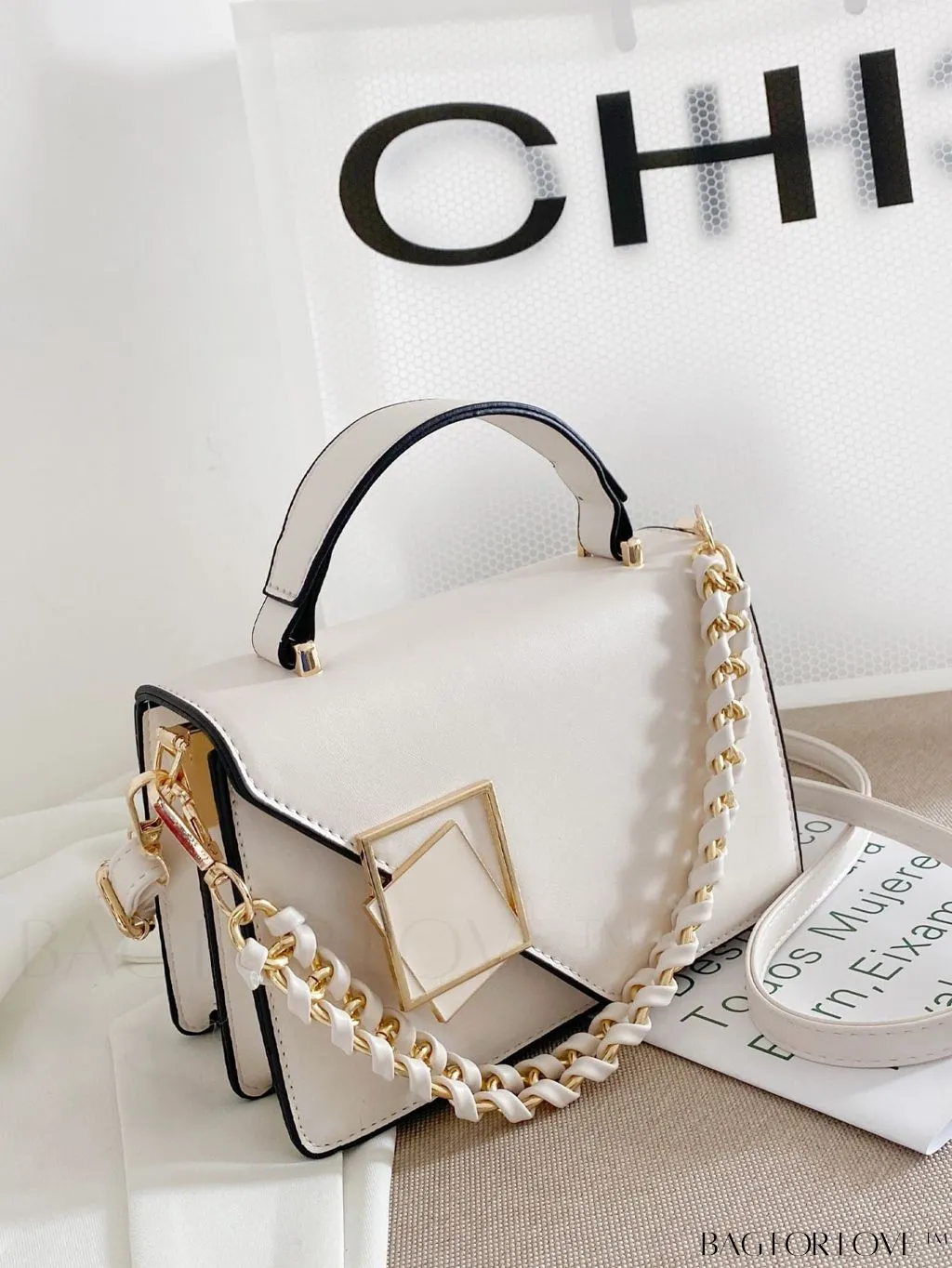 BagForLove - Compact Metallic Chain Flap Bag with Square Design