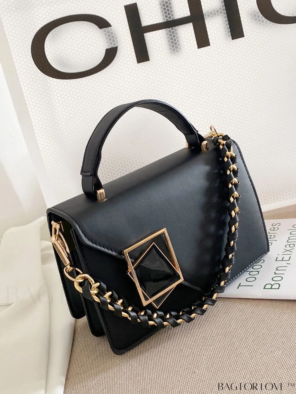 BagForLove - Compact Metallic Chain Flap Bag with Square Design